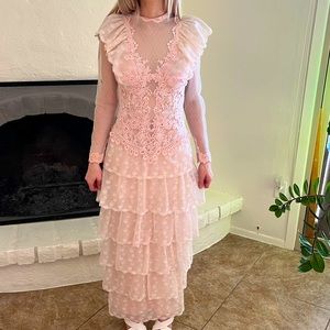 Vintage 80s Pink Lace Ruffle Dress